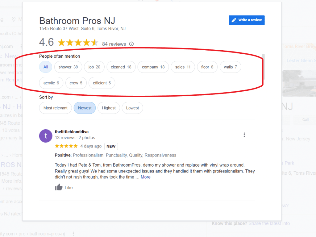 Bathroom Pros New Jersey Customer Google Reviews People Often Mention